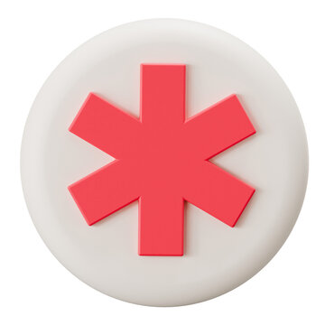 3D Red Star of Life Medical Icon on White Circle