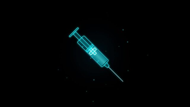 Medical vaccination syringe animation loop on dark background