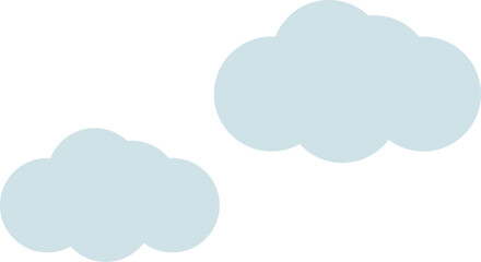 Obraz premium Flat vector set of two light blue fluffy clouds, simple pastel sky cloud elements isolated on white