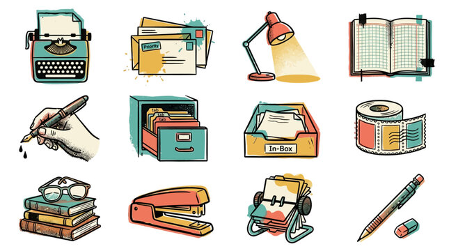 Professional Colorful of Office and Study Tools with Hand Drawn Style for SEO Marketing and Educational Content