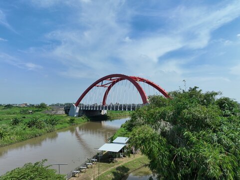 Aerial View Of Kalikuto Arch Bridge from Trans Java Toll Road, Central Java, Indonesia