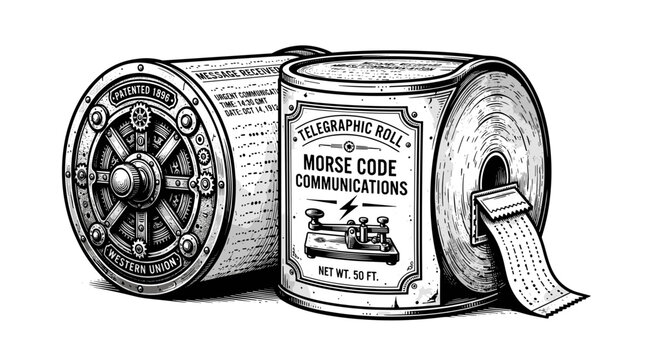Vintage Telegraph Morse Code Communication Paper Rolls.