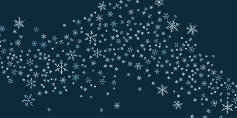 An abstract artistic representation of swirling snowflakes falling against a deep navy blue background, creating a whimsical and magical winter atmosphere. © Zenvora_Shakil