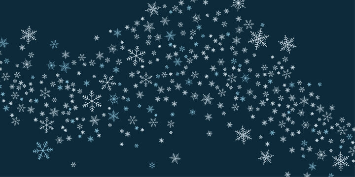 An abstract artistic representation of swirling snowflakes falling against a deep navy blue background, creating a whimsical and magical winter atmosphere.