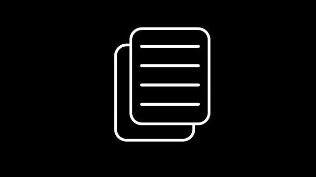 Animated white line art document files stack folder pages icon graphic lower third video overlay element for office