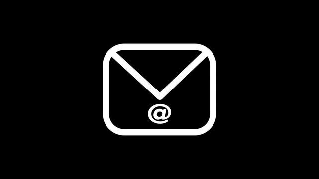 Animated white line art email envelope icon with @ symbol messaging lower third graphic element for video creation