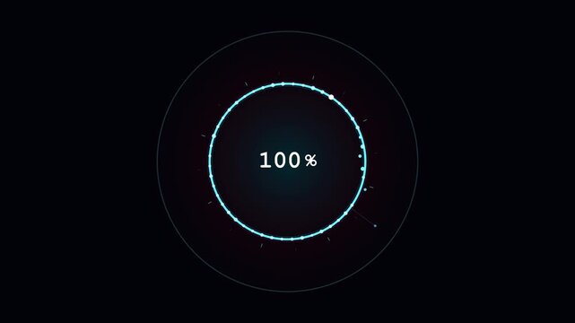 Premium 4K futuristic HUD quantum magnetic particle ring loading icon featuring magnetic particle snap physics, energy shockwave payoff, and a clean percentage readout.