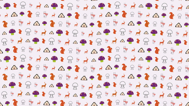Woodland creatures and houses pattern