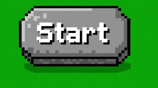 Pixel Art Stone Start Button being Pressed on Green Screen. 4K Video