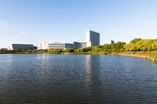 Chinese urban architecture and lake