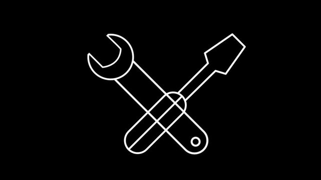 Tools icon animation. Wrench spanner and screwdriver. Motion graphics.