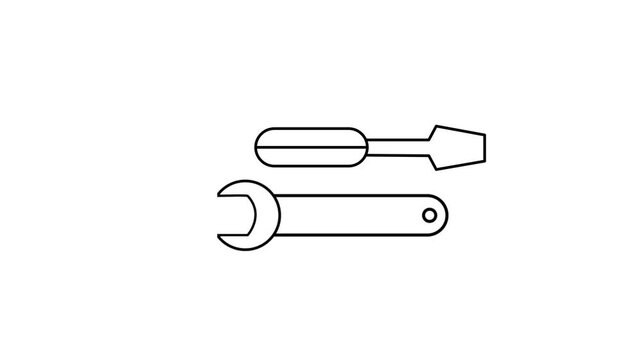 Glowing neon Crossed screwdriver and wrench tools icon animation on white background. Service tool symbol.