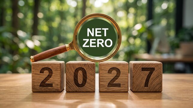 Net zero 2027 sustainability goal concept with environmental commitment