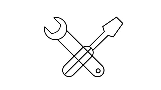 Tools icon animation. Wrench spanner and screwdriver. Motion graphics.