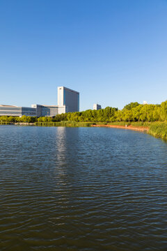 Chinese urban architecture and lake