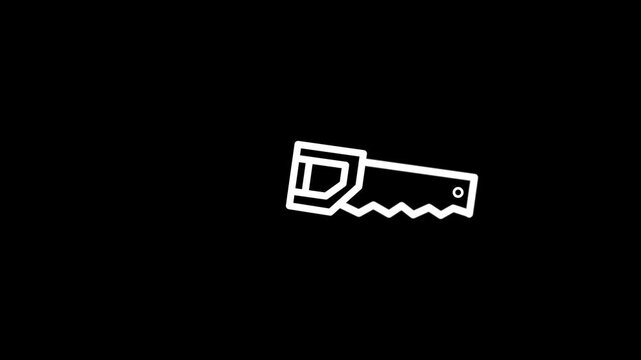 saw animated icon on black background.