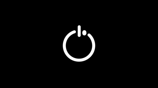 Glowing neon power button icon animation, shutdown screen turn on off button switch stop start closed button sign symbol on black background.