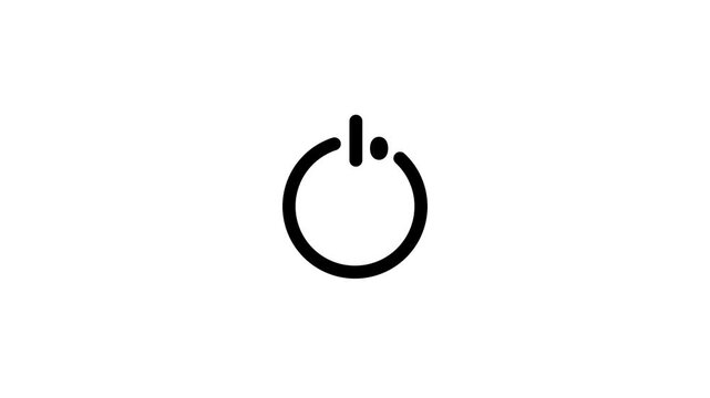 Glowing neon power button icon animation, shutdown screen turn on off button switch stop start closed button sign symbol on white background.