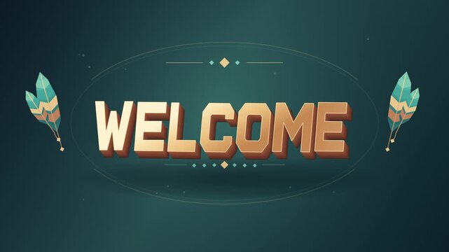 Golden 3D Welcome Text with Animated Feather Accents