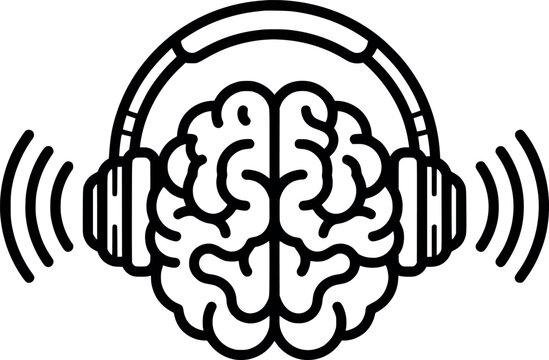 Brain listening to music with headphones vector icon illustration