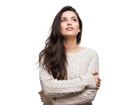 Woman looking up with thoughtful expression
