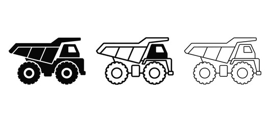 Three different dump truck vector icons © Line Craft Studio