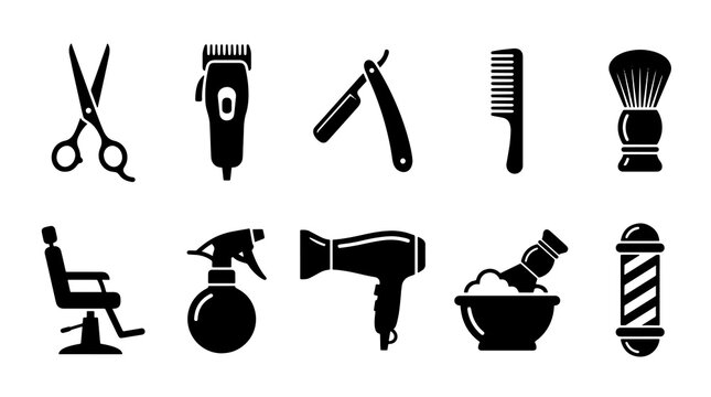 Barber shop and haircutting tools set for professional grooming and hairstyling services