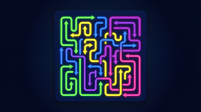Glowing Neon Tube Labyrinth Puzzle Background