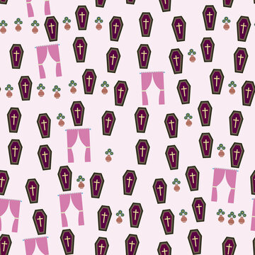 Coffins, Flowers, and Curtains Pattern