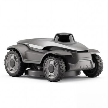 Futuristic silver robotic rover vehicle with off-road tires, modular automation robot platform, next-generation autonomous tech concept