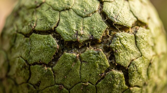 Custard apple surface texture with hexagonal pattern close up for nature photography art.