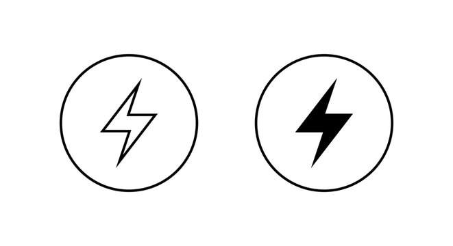 Lightning bolt icon in circular outline. Flash power and electric energy symbol