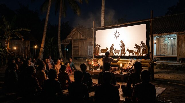 Traditional Indonesian Shadow Puppet Nativity Performance.