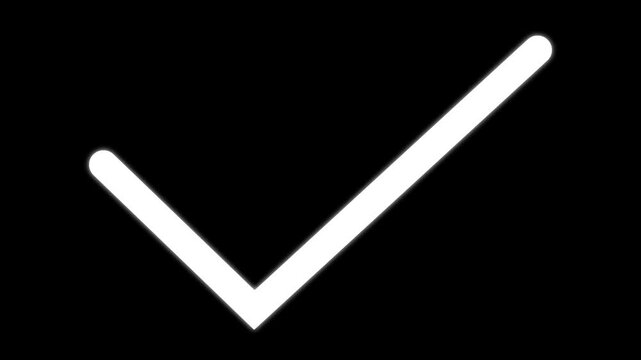 Animated checkmark symbol indicating approval agreement. OK check mark icon animation. Success confirmation and right answer icon on black background.