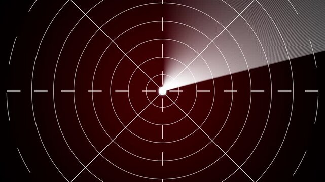 Abstract radar screen loop with scanning beam circular grid. Digital technology radar system. Sonar radar animation on dark background. Radar point to detect enemy position.