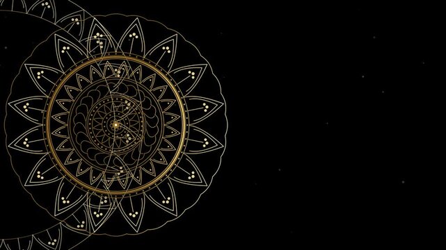 Golden mandala pattern animated glowing on dark background