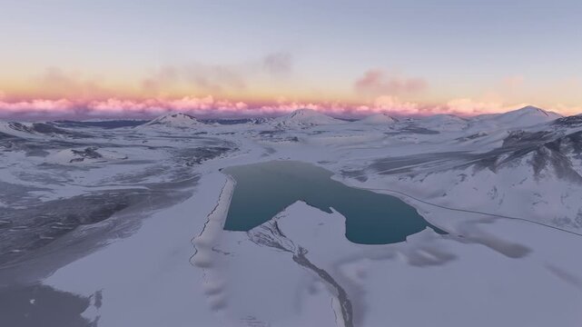 Sunset aerial view of the snow at Ojos del Salado Volcano. Chile