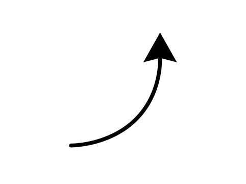 Black upward curved arrow icon with sharp tip