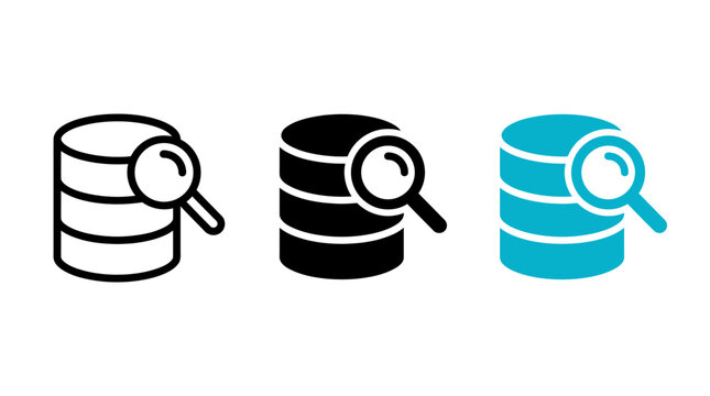 Database server search icon set in three styles with database
