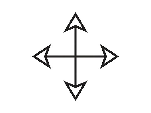 Black directional arrows pointing up, down, left and right