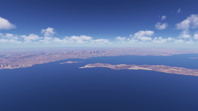 Side aerial view of Parque Nacional Bah&iacute;a de Loreto in Gulf of California. Baja California. Mexico