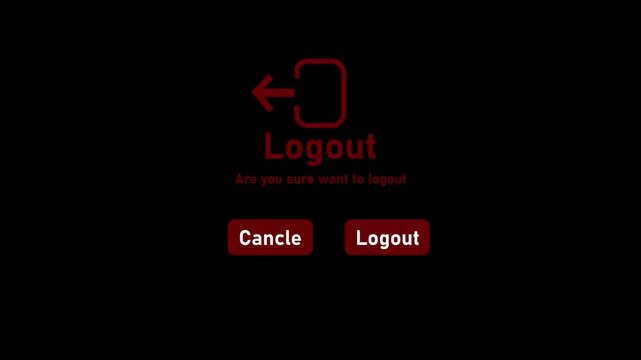 Modern logout confirmation screen featuring a logout icon, bold &ldquo;Logout&rdquo; text, confirmation message, and Cancel and Logout buttons on a clean white background.