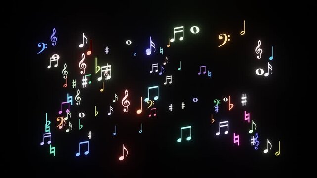 Musical spinning turning music notes audio pulse beats 10 seconds animation screensaver visualiser motion graphics HD video  black background