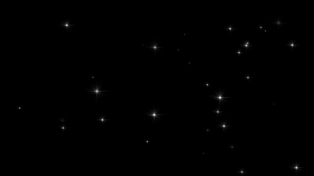 Looping shinny stars animation on black background. Cosmic starry sky with twinkling stars. Starry night, glowing shinning stars, twinkling star particles animation in starry night background. 