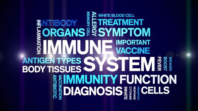 immune system animated word cloud-animation tag kinetic typography seamless loop.