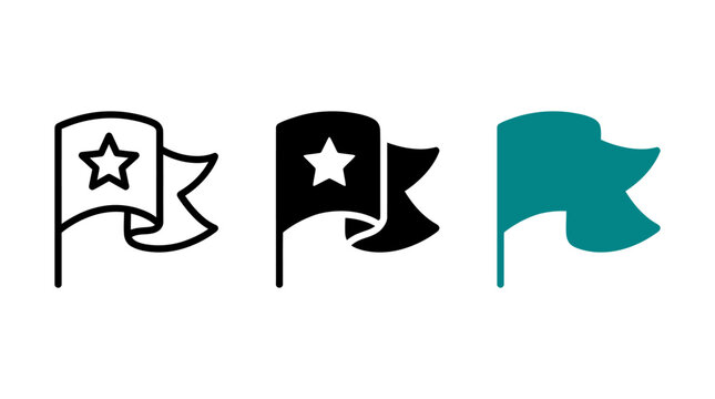 Set of three star flag icons in outline solid and color styles