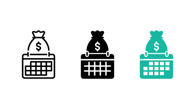 Money bag icon on calendar for financial deadline and date