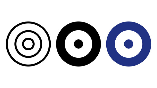 Concentric circle target icon set in three distinct styles