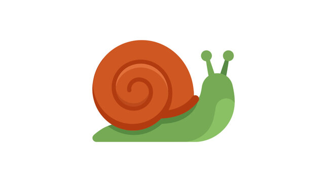 A stylized snail illustration features a vibrant orange shell and green body