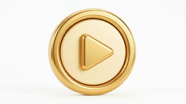Shiny golden play button on circular metallic surface